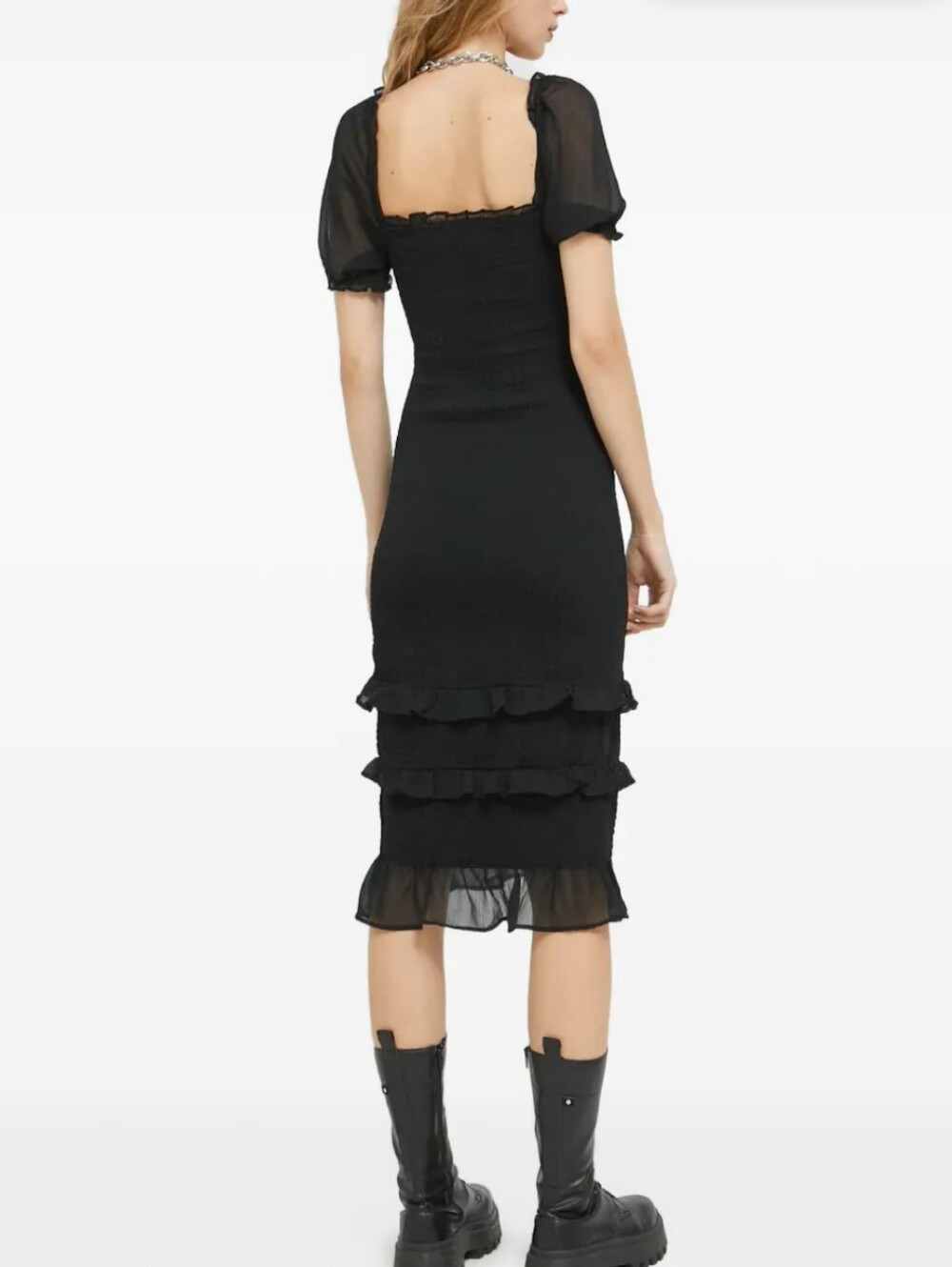 Abercrombie & Fitch Black Smocked Tiered Ruffle Midi Dress M Goth Milkmaid